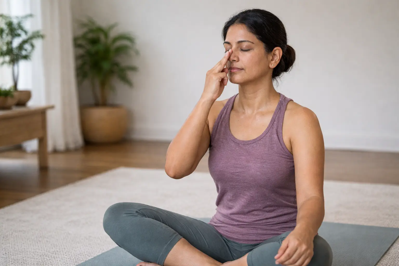Yoga practice supporting heart health, breathing and stress reduction
